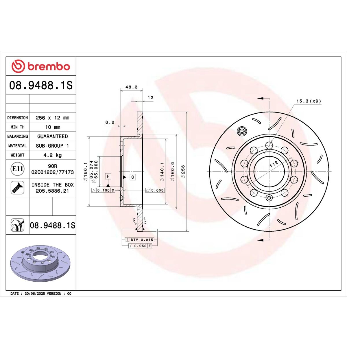Bremsscheibe BREMBO 08.9488.1S