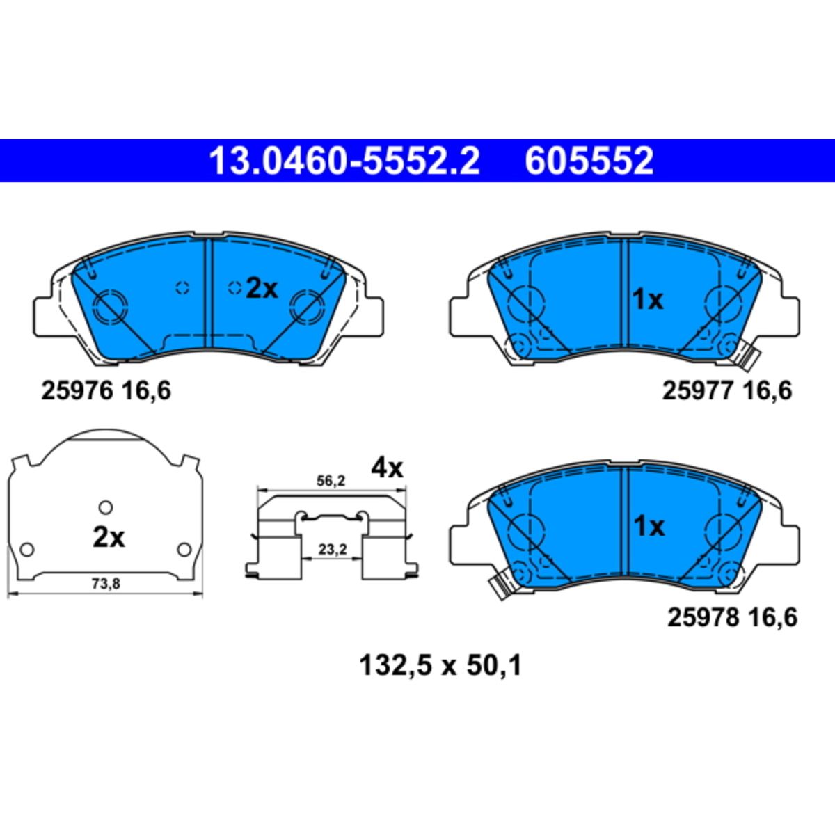 Jeu de plaquettes de frein ATE 13.0460-5552.2, avant