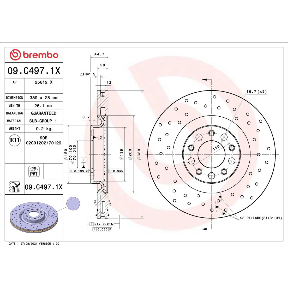 Bremsscheibe BREMBO 09.C497.1X