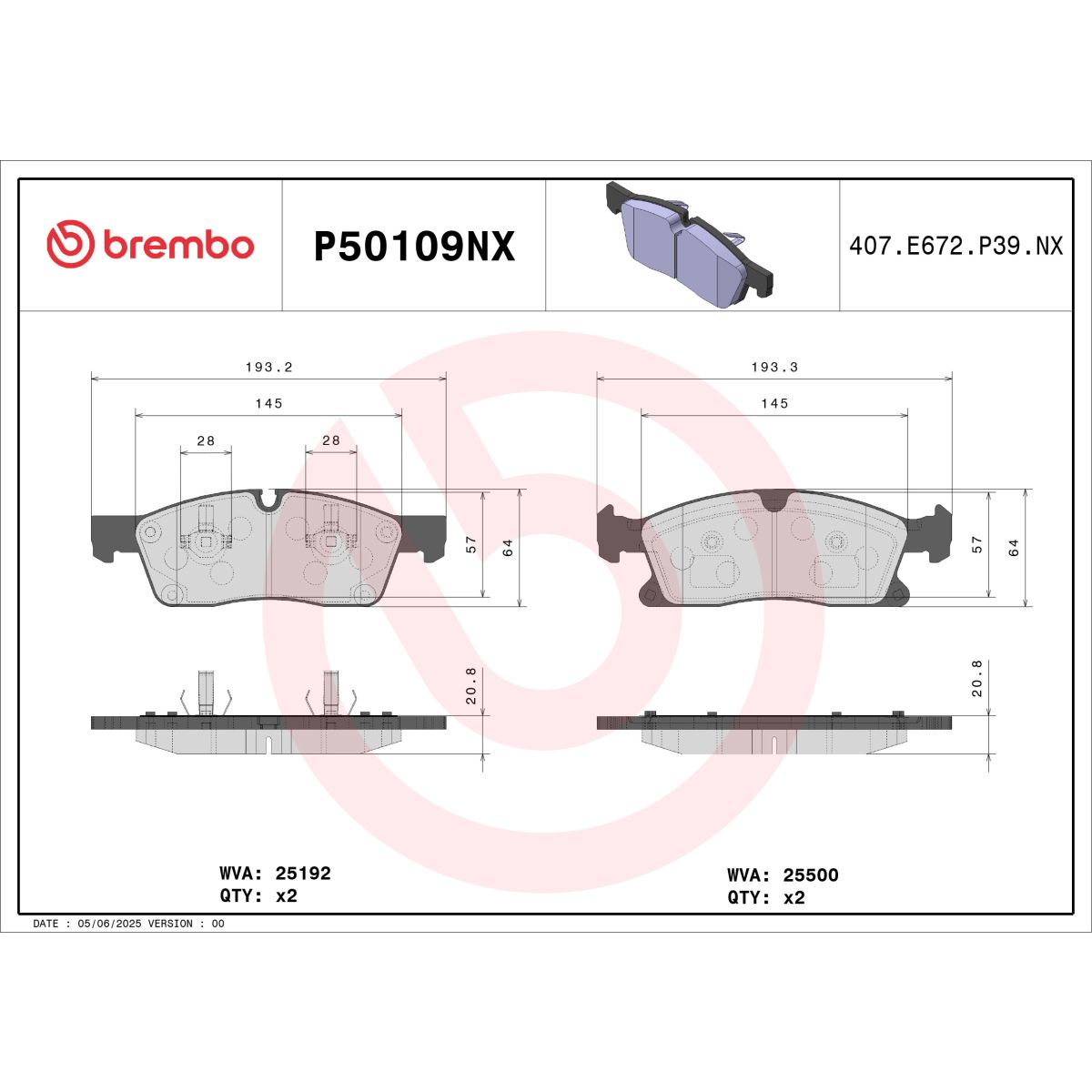 Bremsbelagsatz BREMBO P50109NX