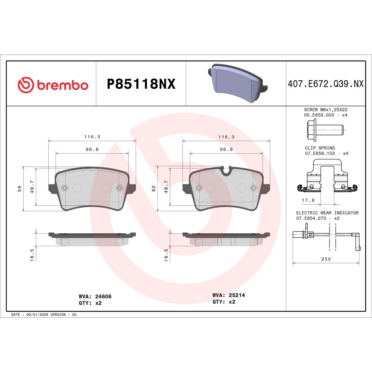 Bremsbelagsatz BREMBO P85118NX