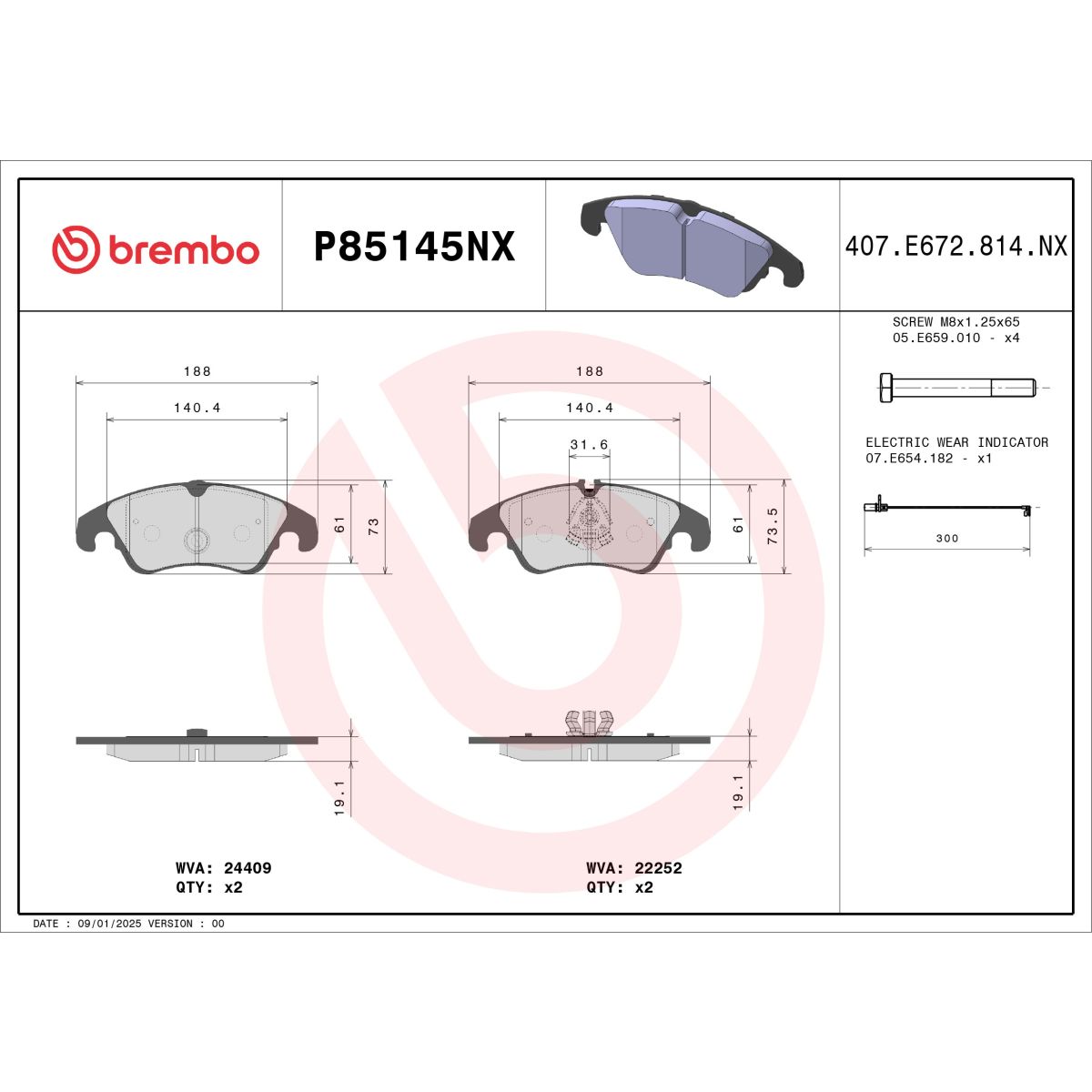 Bremsbelagsatz BREMBO P85145NX