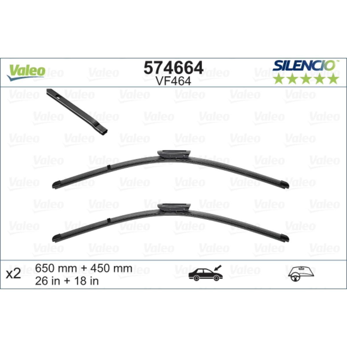 Essuie-glace VALEO 574664, Silencio Xtrm VM464 Longueur 650+450mm, 2 pièce