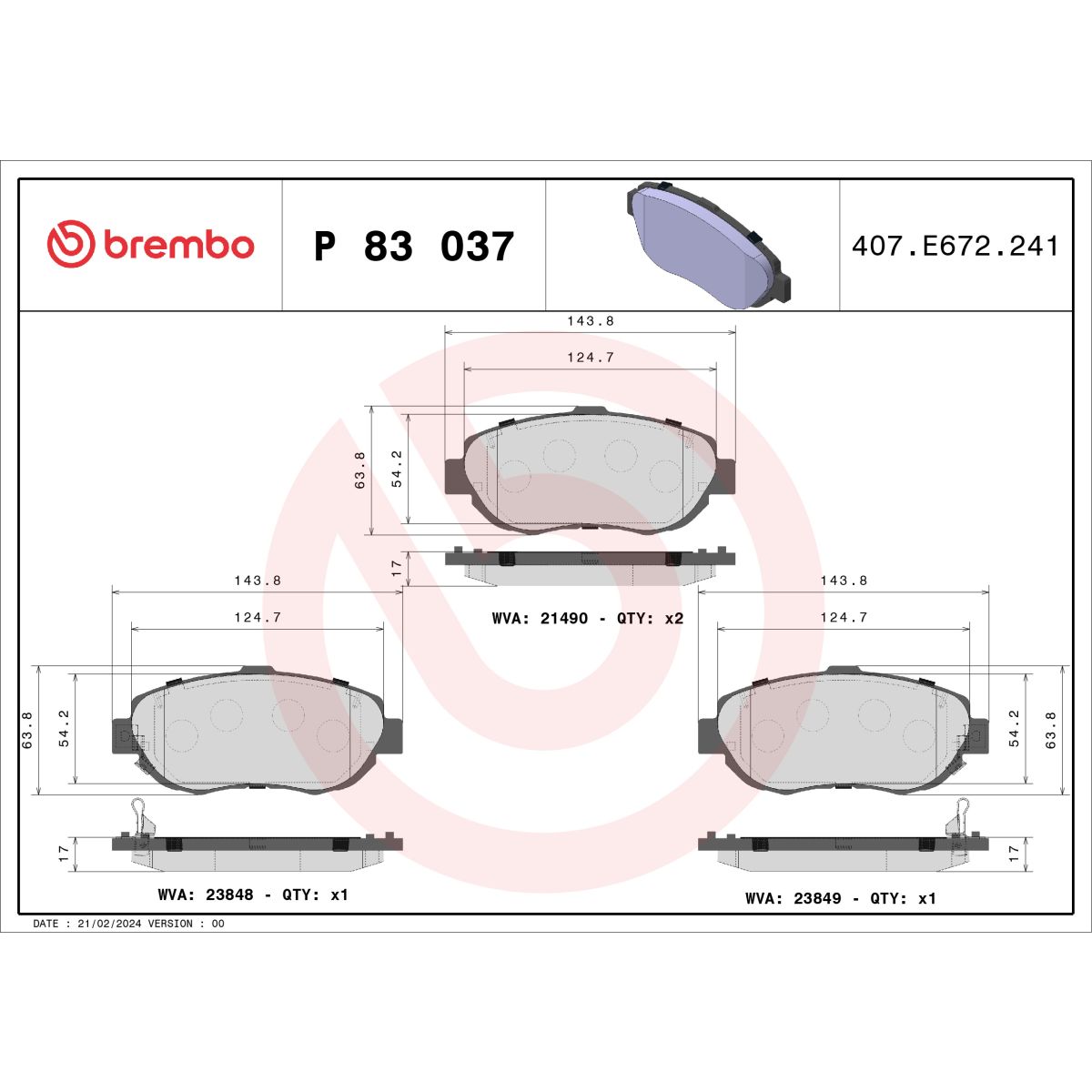 Brembo Bremsbelagsatz P 83 037