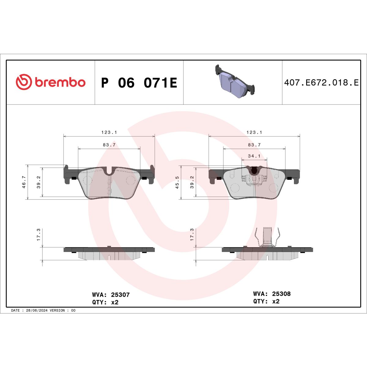 Bremsbelagsatz BREMBO P 06 071E