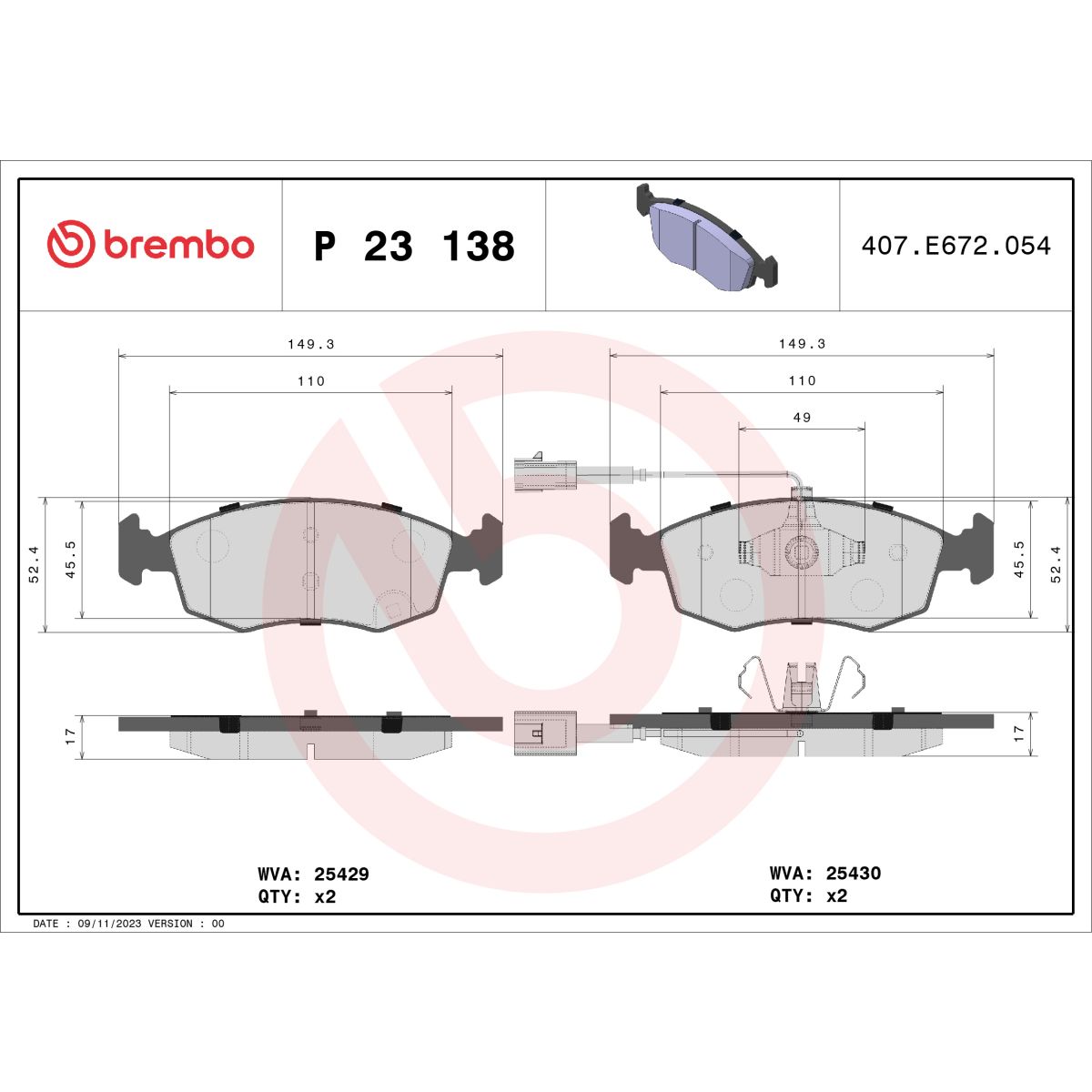 Brembo Remblokkenset, Schijfrem P 23 138
