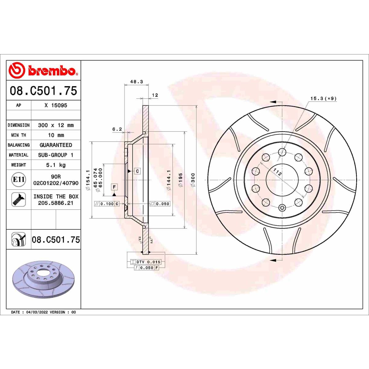 Brembo Bremsscheibe 08.C501.75, 1 Stück