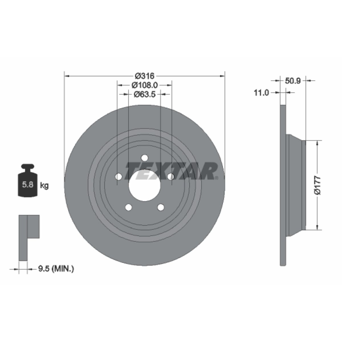 Textar Disco De Freno 92292503 Trasero, Macizo, 1 Pieza