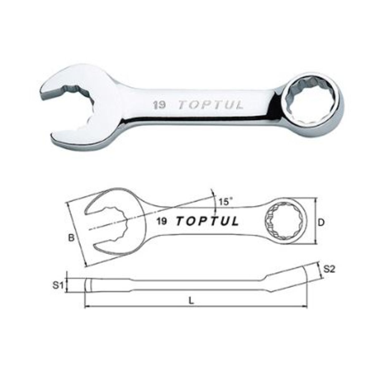 Schraubenschlüssel, Maulschlüssel TOPTUL 16 mm kurz