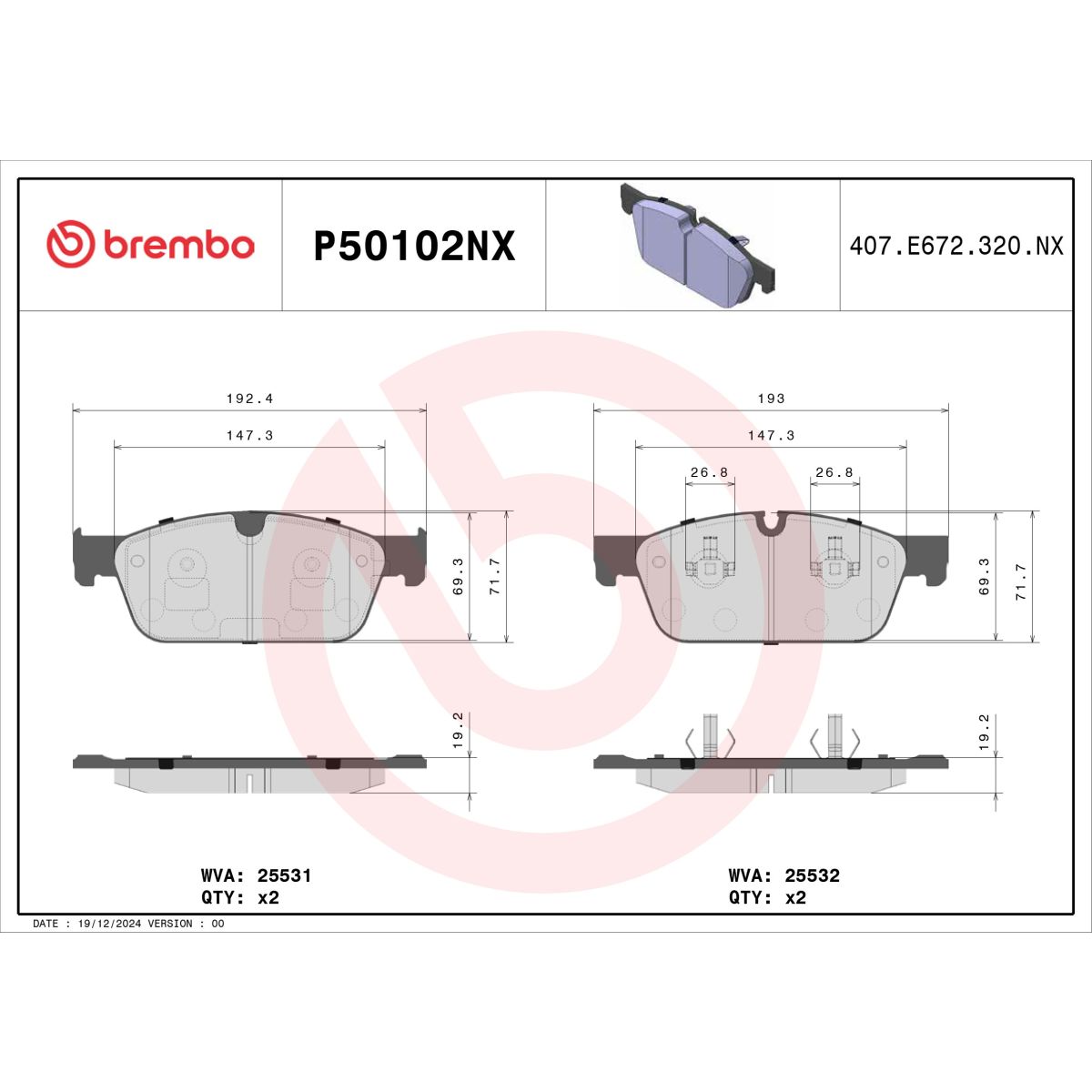 Bremsbelagsatz BREMBO P50102NX