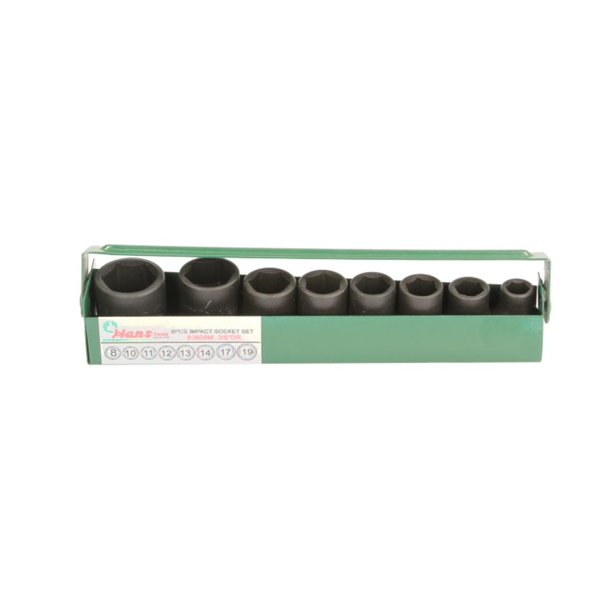 Image of Contactdoos set  3/8 8 stuks 8-19 mm zeskant kort