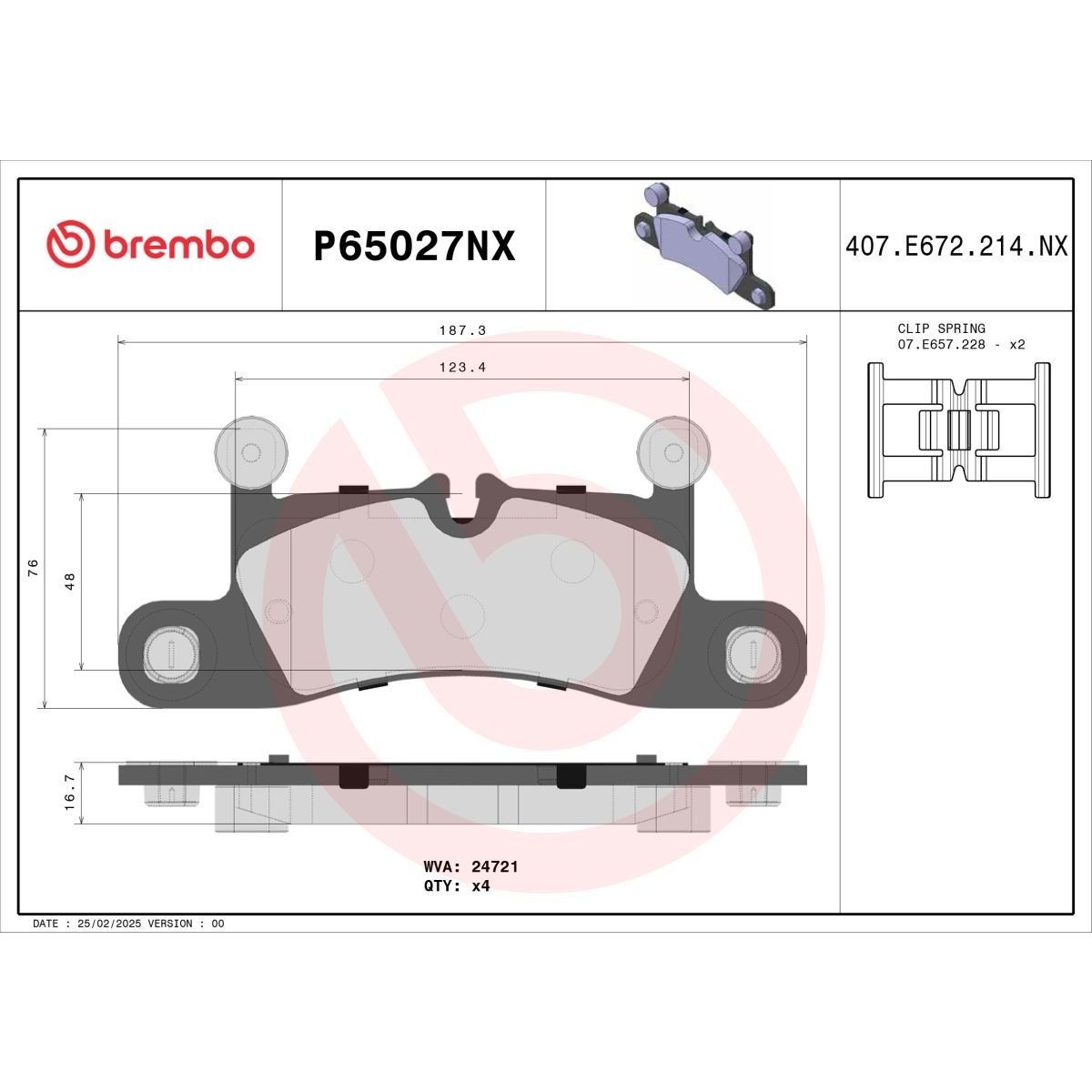 Bremsbelagsatz BREMBO P65027NX