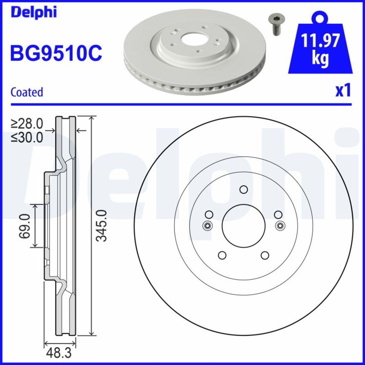 Delphi Bremsscheibe Bg9510c, 1 Stück