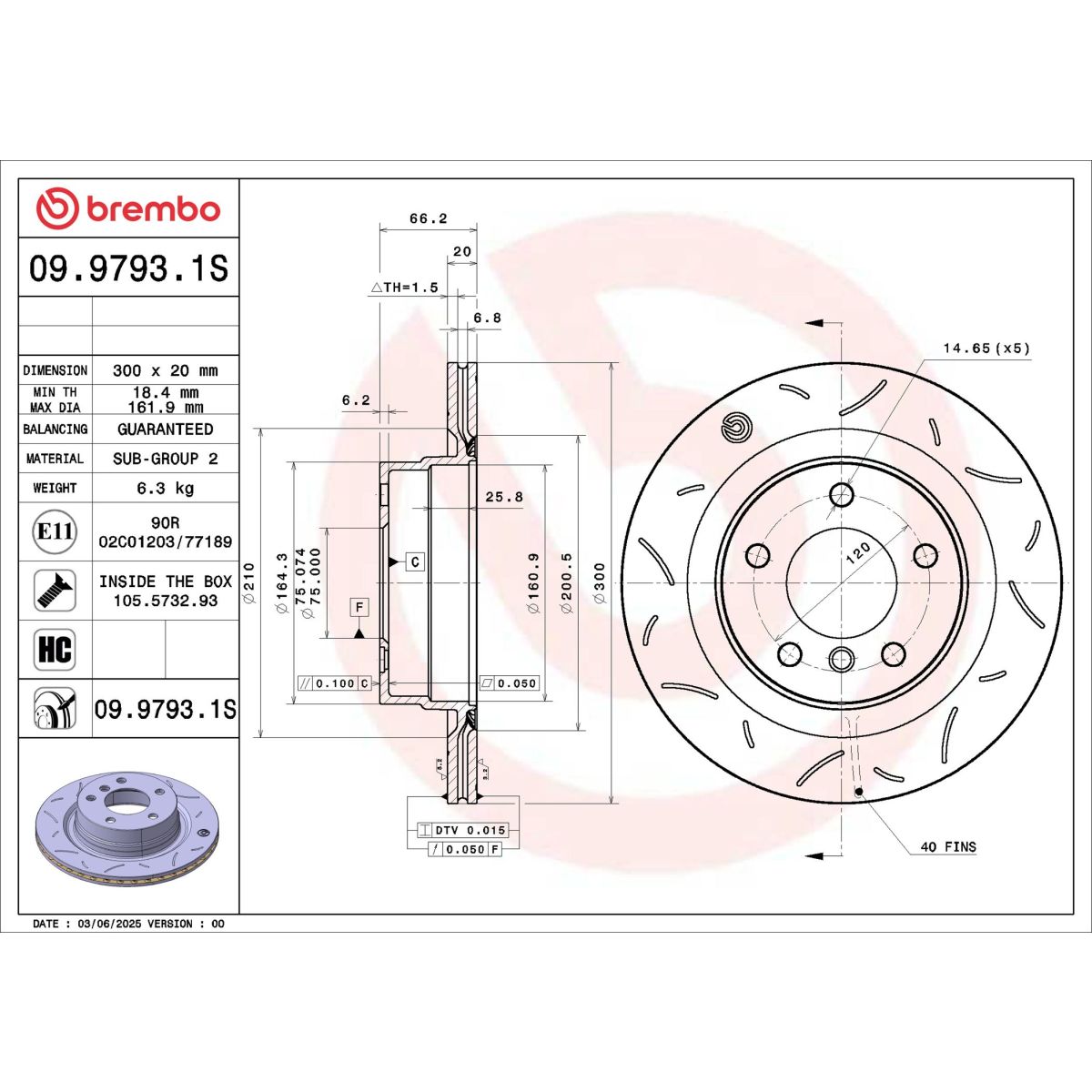 Bremsscheibe BREMBO 09.9793.1S