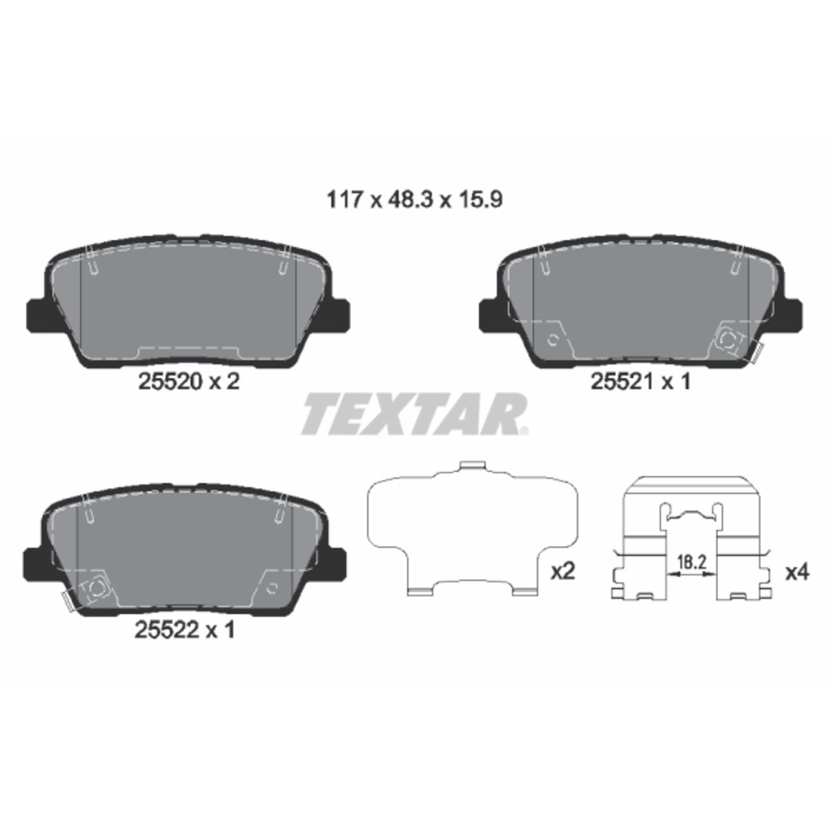 Bremsbelagsatz Textar 2552001, Hinten