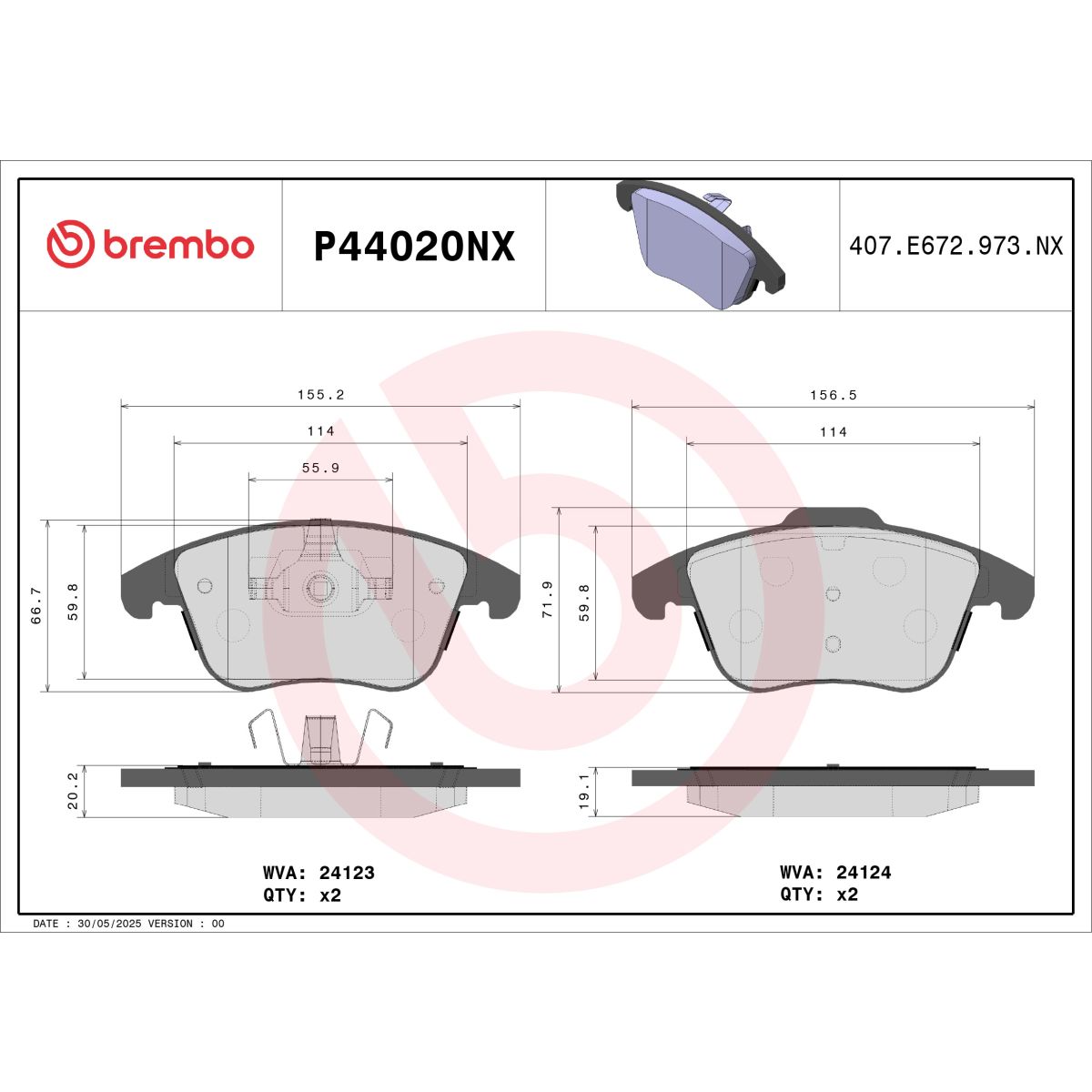 Bremsbelagsatz BREMBO P44020NX