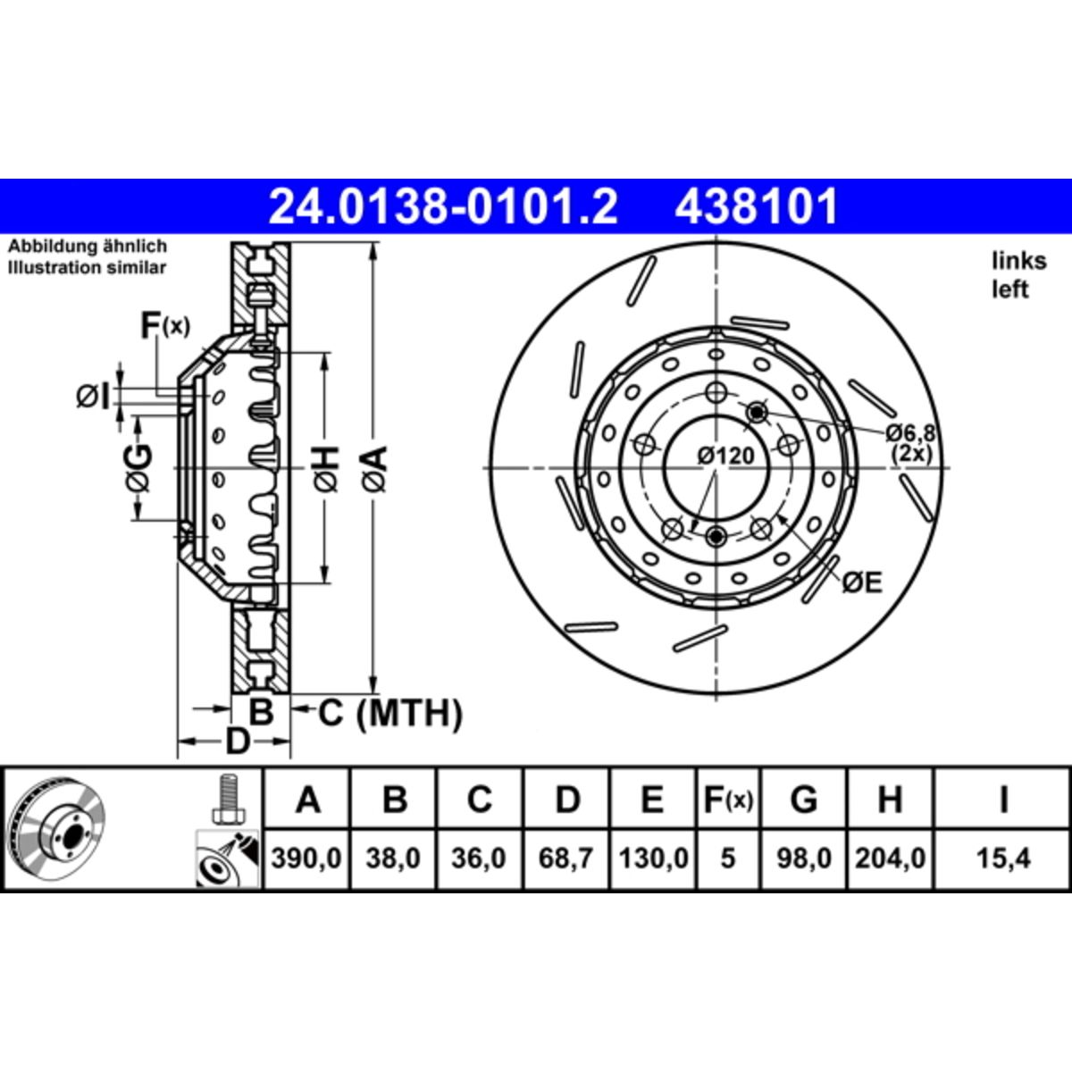 Disco freno ATE 24.0138-0101.2 anteriore, fessura, altamente carbonizzato, 1 Pezzo