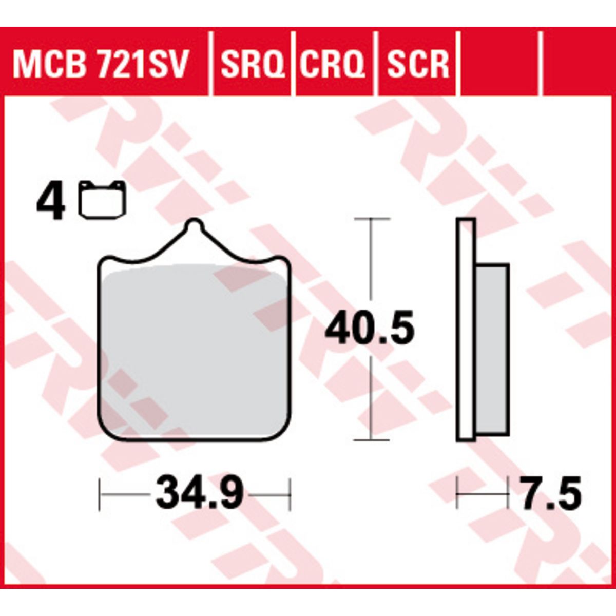 Bremsbelagsatz, ohne Straßenzulassung TRW MOTO MCB721SCR