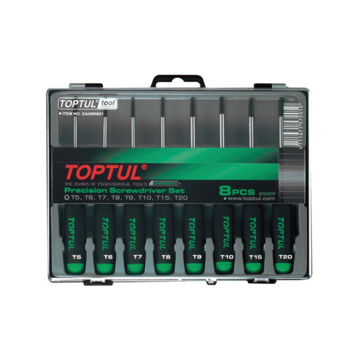 TORX- Jeu de tournevis TOPTUL de précision 8 pièces (T5 T6 T7 T8 T9 T10 T15 T21)