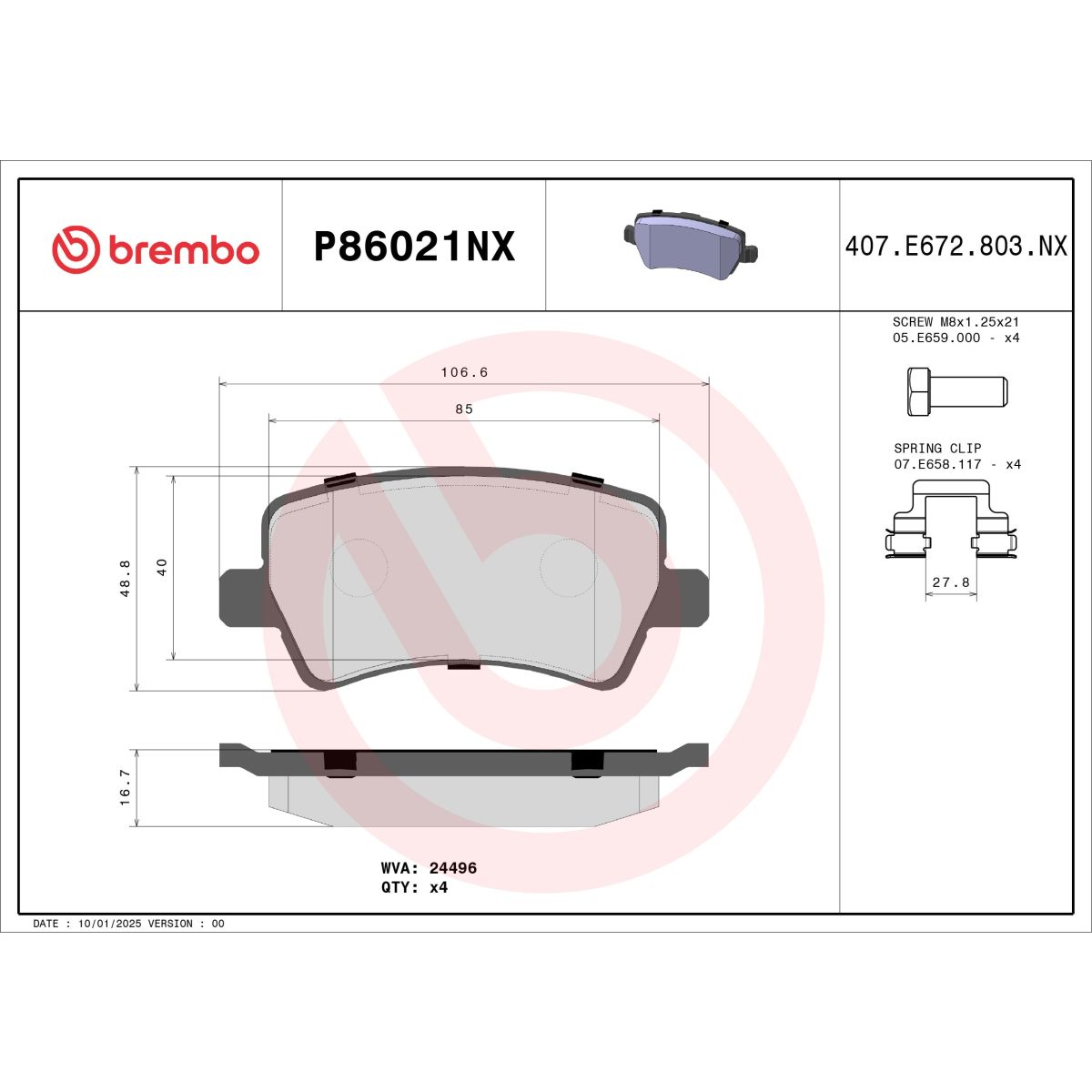 Bremsbelagsatz BREMBO P86021NX