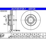 Disco de freno ATE 24.0120-0120.1 frente, ventilado, altamente carbonizado, 1 pieza