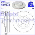 Disco de freno DELPHI BG5104C frente, ventilado, 2 pieza