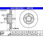 Disco de freno ATE 24.0125-0139.1 frente, ventilado, altamente carbonizado, 1 pieza