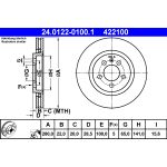 Disco de freno ATE 24.0122-0100.1 frente, ventilado, altamente carbonizado, 1 pieza