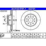 Disco de freno ATE 24.0122-0191.1 frente, ventilado, 1 pieza