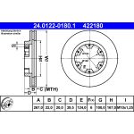 Disque de frein ATE 24.0122-0180.1 avant, ventilé, 1 pièce
