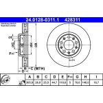 Disco de freno ATE 24.0128-0311.1 frente, ventilado, altamente carbonizado, 1 pieza