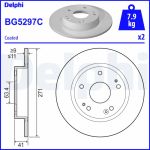 Disco de travão DELPHI BG5297C traseira, cheio, 2 Peça