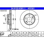 Disco de freno ATE 24.0122-0301.1 frente, ventilado, altamente carbonizado, 1 pieza