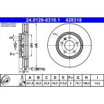 Disco de freno ATE 24.0128-0318.1 frente, ventilado, altamente carbonizado, 1 pieza