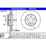 Disco de freno ATE 24.0122-0312.1 frente, ventilado, altamente carbonizado, 1 pieza