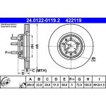 Disco de freno ATE 24.0122-0119.2 frente, ventilado, 1 pieza