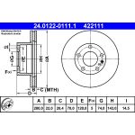 Disco de freno ATE 24.0122-0111.1 frente, ventilado, 1 pieza