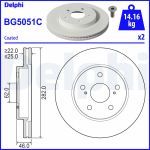 Disque de frein DELPHI BG5051C avant, ventilé, 2 Stück