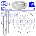 Remschijven DELPHI BG5061C achter, geventileerd, volledig, sterk gecarboniseerd, 2 Stuk