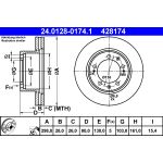 Disco de freno ATE 24.0128-0174.1 frente, ventilado, altamente carbonizado, 1 pieza