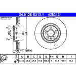 Disco de freno ATE 24.0128-0313.1 frente, ventilado, altamente carbonizado, 1 pieza