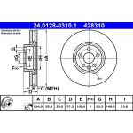 Disco de freno ATE 24.0128-0310.1 frente, ventilado, altamente carbonizado, 1 pieza