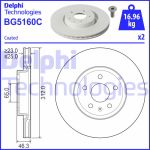 Disco de freno DELPHI BG5160C frente, ventilado, 2 pieza