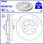 Disque de frein DELPHI BG5013C avant, ventilé, à haute teneur en carbone, 2 pièce