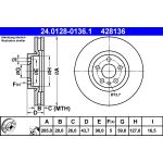 Disco de freno ATE 24.0128-0136.1 frente, ventilado, 1 pieza