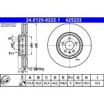 Disco de freno ATE 24.0125-0222.1 frente, ventilado, altamente carbonizado, 1 pieza
