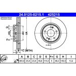 Disco de freno ATE 24.0125-0215.1 frente, ventilado, altamente carbonizado, 1 pieza