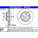 Disco de freno ATE 24.0125-0216.1 frente, ventilado, altamente carbonizado, 1 pieza