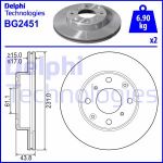 Remschijf DELPHI BG2451 voorkant, geventileerd, 2 stuk