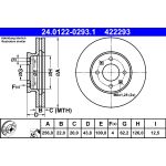 Disco de freno ATE 24.0122-0293.1 frente, ventilado, altamente carbonizado, 1 pieza